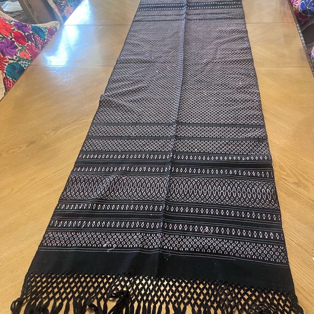 New Handwoven Black & Rainbow Patterned shawl from Mexico